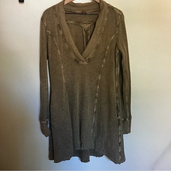 Free People One Green Jackie Long Sleeve Mini Dress Size M - Picture 2 of 8